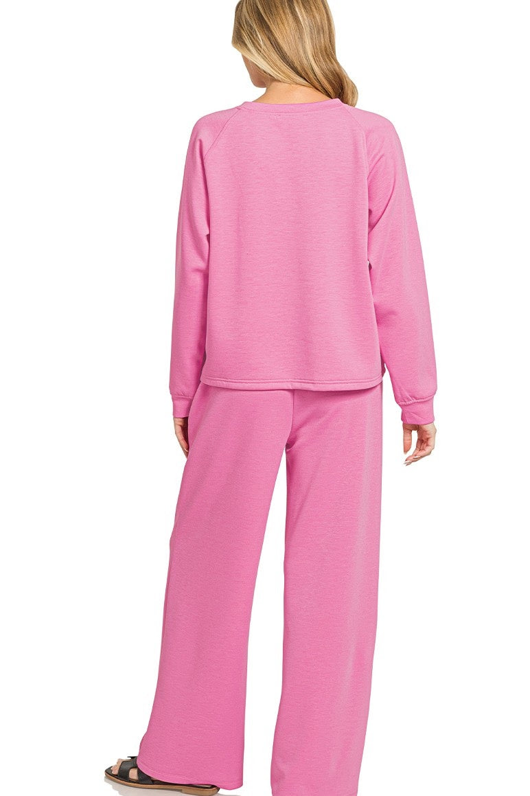 Scuba Sweatshirt & Wide Sweatpants 2 Piece Set | Candy Pink
