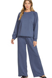 Scuba Sweatshirt & Wide Sweatpants 2 Piece Set | Blue Indigo
