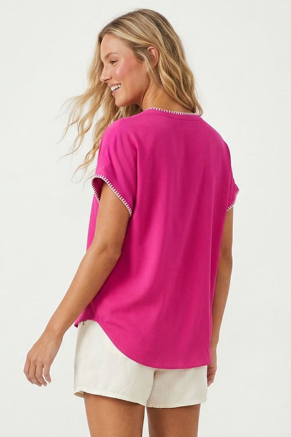 Lightweight Silky Whipstitch Top | Hot Pink