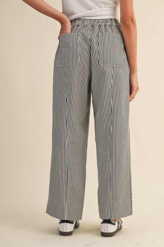 Washed Stripe Wide Leg Pants | Black/Off White