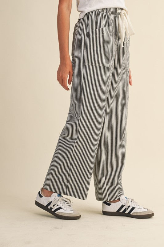 Washed Stripe Wide Leg Pants | Black/Off White