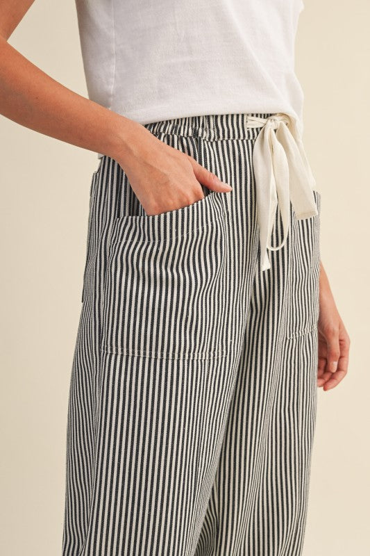 Washed Stripe Wide Leg Pants | Black/Off White