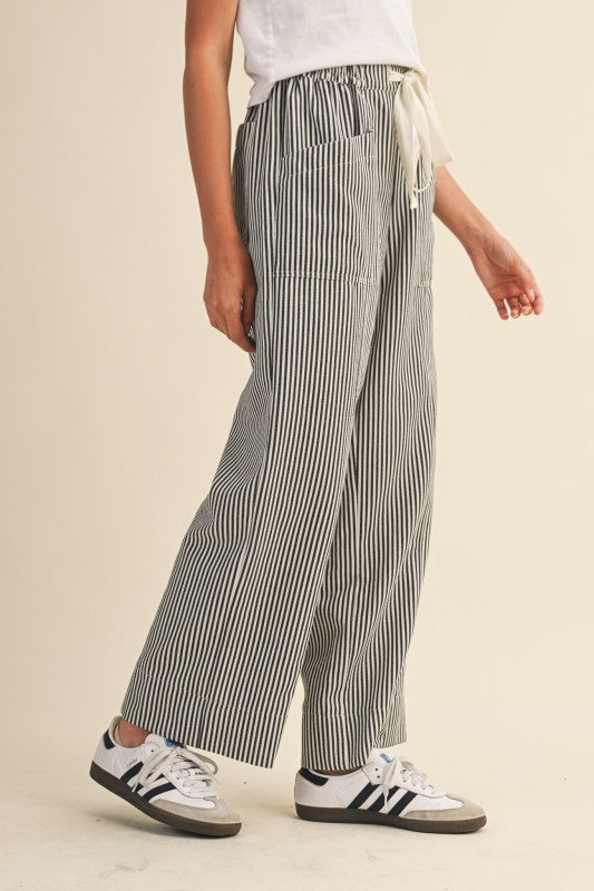 Washed Stripe Wide Leg Pants | Black/Off White