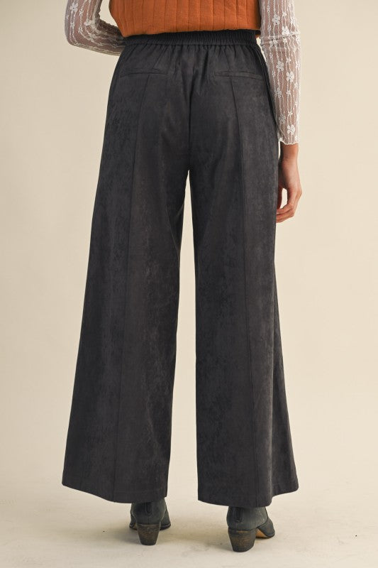 High Rise Relaxed Wide Leg Suede Pants | Charcoal Grey