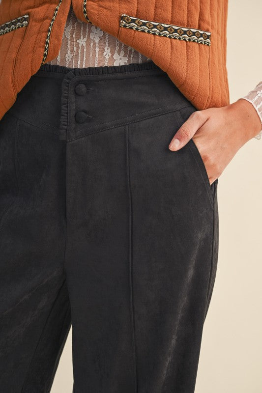 High Rise Relaxed Wide Leg Suede Pants | Charcoal Grey