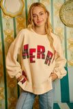 Merry Plaid Side Bow Patch Sweater Top | Cream