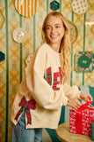 Merry Plaid Side Bow Patch Sweater Top | Cream