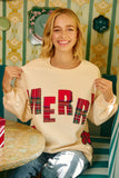 Merry Plaid Side Bow Patch Sweater Top | Cream