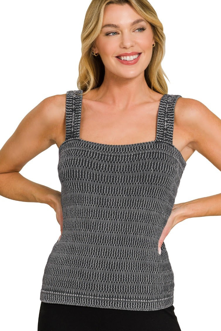 Seamless Winkle Stone Washed Tank Top | Black