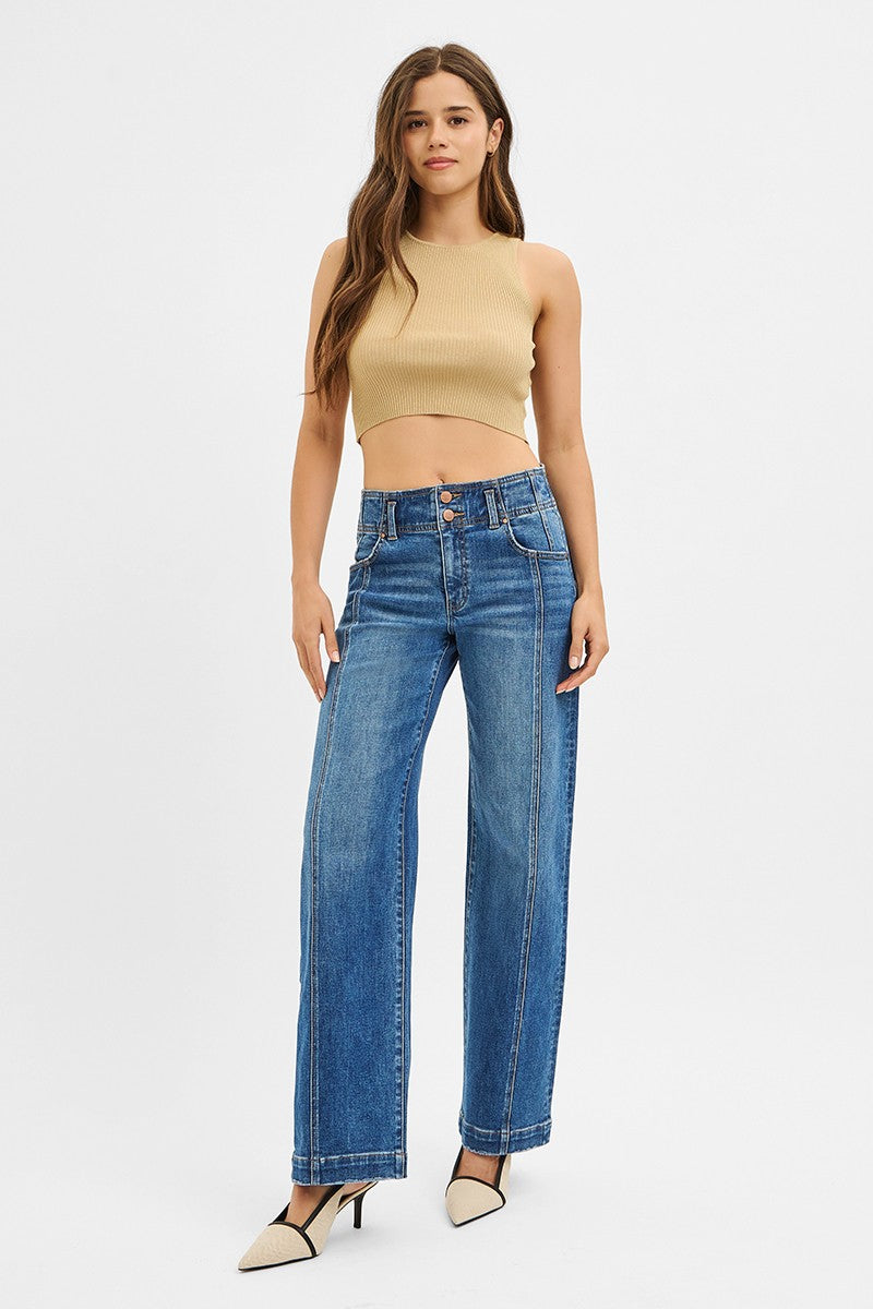 Risen Jeans | Mid Rise Slouchy Baggy Double Button