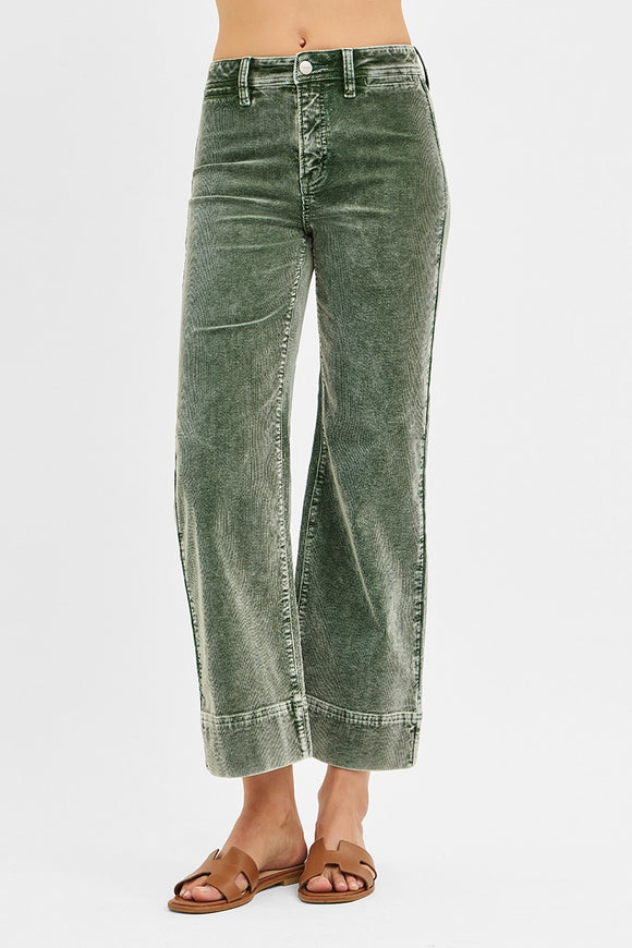 Risen Jeans | High Rise Crop Corduroy Forest