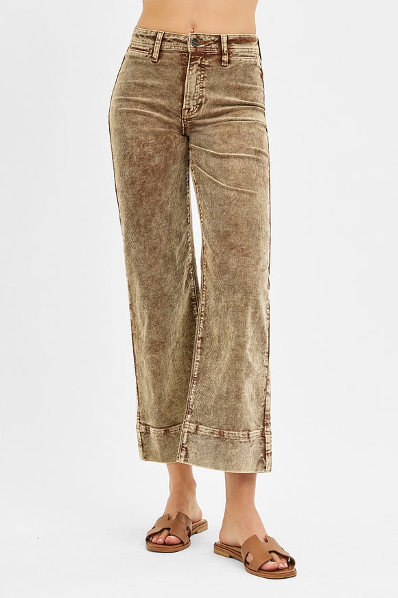 Risen Jeans | High Rise Crop Corduroy Mocha