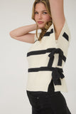 Stripe Side Tie Bow Sweater Top | Cream