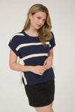 Stripe Side Tie Bow Sweater Top | Navy