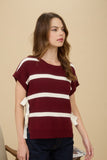 Stripe Side Tie Bow Sweater Top | Burgundy