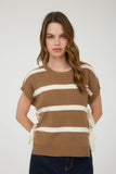 Stripe Side Tie Bow Sweater Top | Light Brown