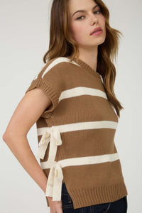Stripe Side Tie Bow Sweater Top | Light Brown