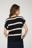 Stripe Side Tie Bow Sweater Top | Black