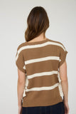 Stripe Side Tie Bow Sweater Top | Light Brown