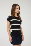 Stripe Side Tie Bow Sweater Top | Black