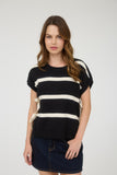 Stripe Side Tie Bow Sweater Top | Black