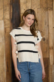 Stripe Side Tie Bow Sweater Top | Cream