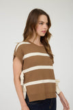 Stripe Side Tie Bow Sweater Top | Light Brown