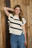 Stripe Side Tie Bow Sweater Top | Cream