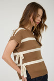 Stripe Side Tie Bow Sweater Top | Light Brown