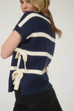 Stripe Side Tie Bow Sweater Top | Navy