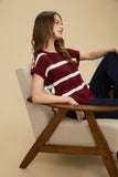Stripe Side Tie Bow Sweater Top | Burgundy