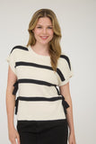 Stripe Side Tie Bow Sweater Top | Cream