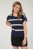 Stripe Side Tie Bow Sweater Top | Navy