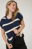 Stripe Side Tie Bow Sweater Top | Navy