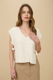 Cable Knit Side Tie V-Neck Vest Top | Cream