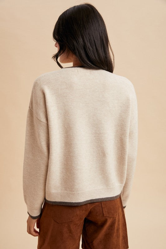 Horse Jacquard Wool Blend Sweater Top | Oatmeal