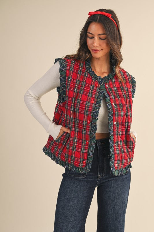 Christmas Tartan Ruffle Vest | Red
