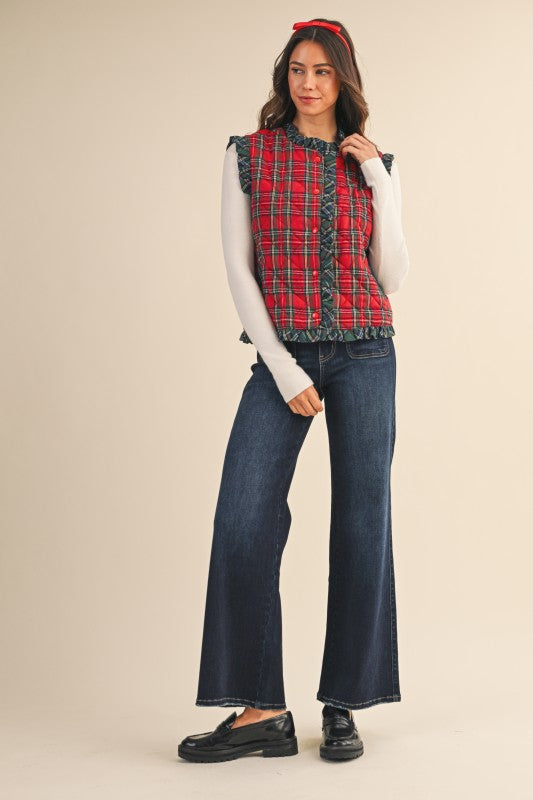 Christmas Tartan Ruffle Vest | Red