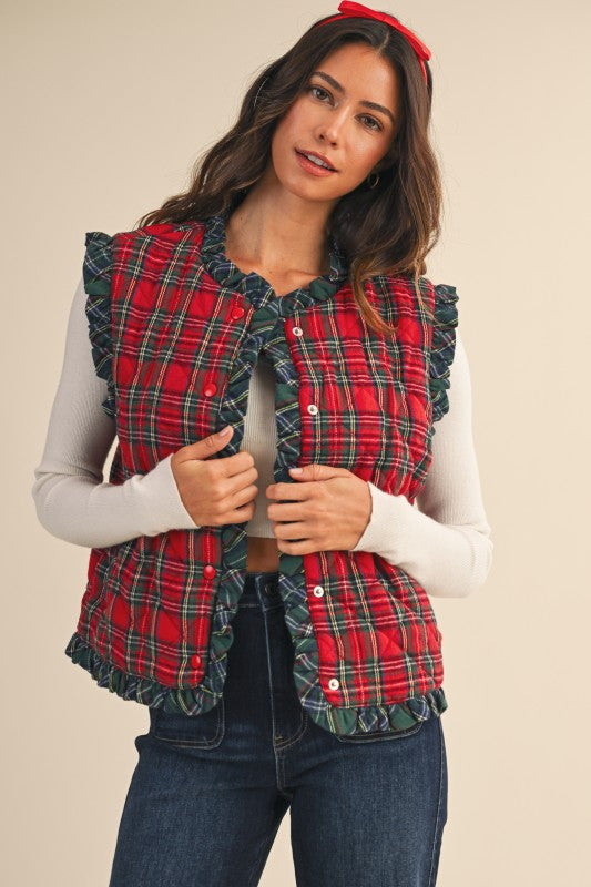 Christmas Tartan Ruffle Vest | Red
