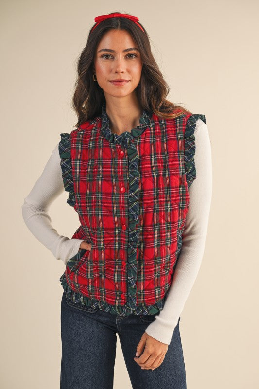 Christmas Tartan Ruffle Vest | Red