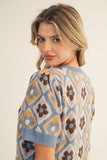 Retro Floral Sweater Top | Blue