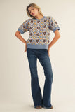 Retro Floral Sweater Top | Blue