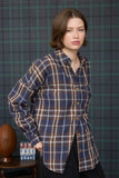 Plaid Button Down Long Sleeve Top | Navy