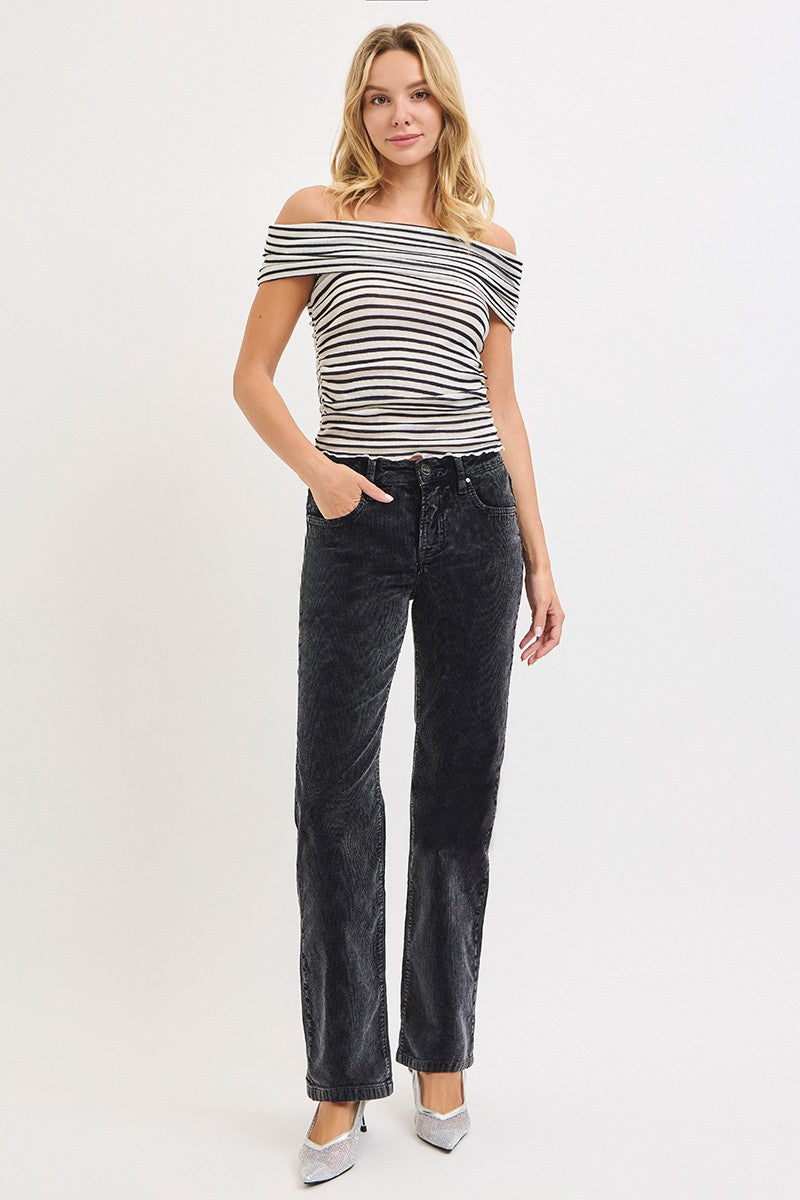Risen Jeans | Tummy Control Corduroy Straight Leg Midnight