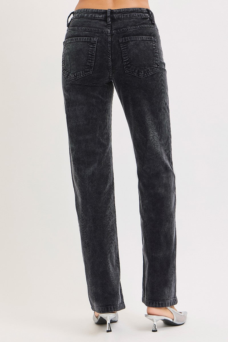 Risen Jeans | Tummy Control Corduroy Straight Leg Midnight