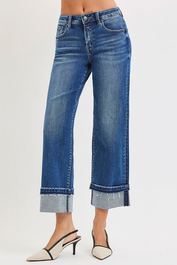 Risen Jeans | Mid Rise Ankle Straight Cuffed Hem