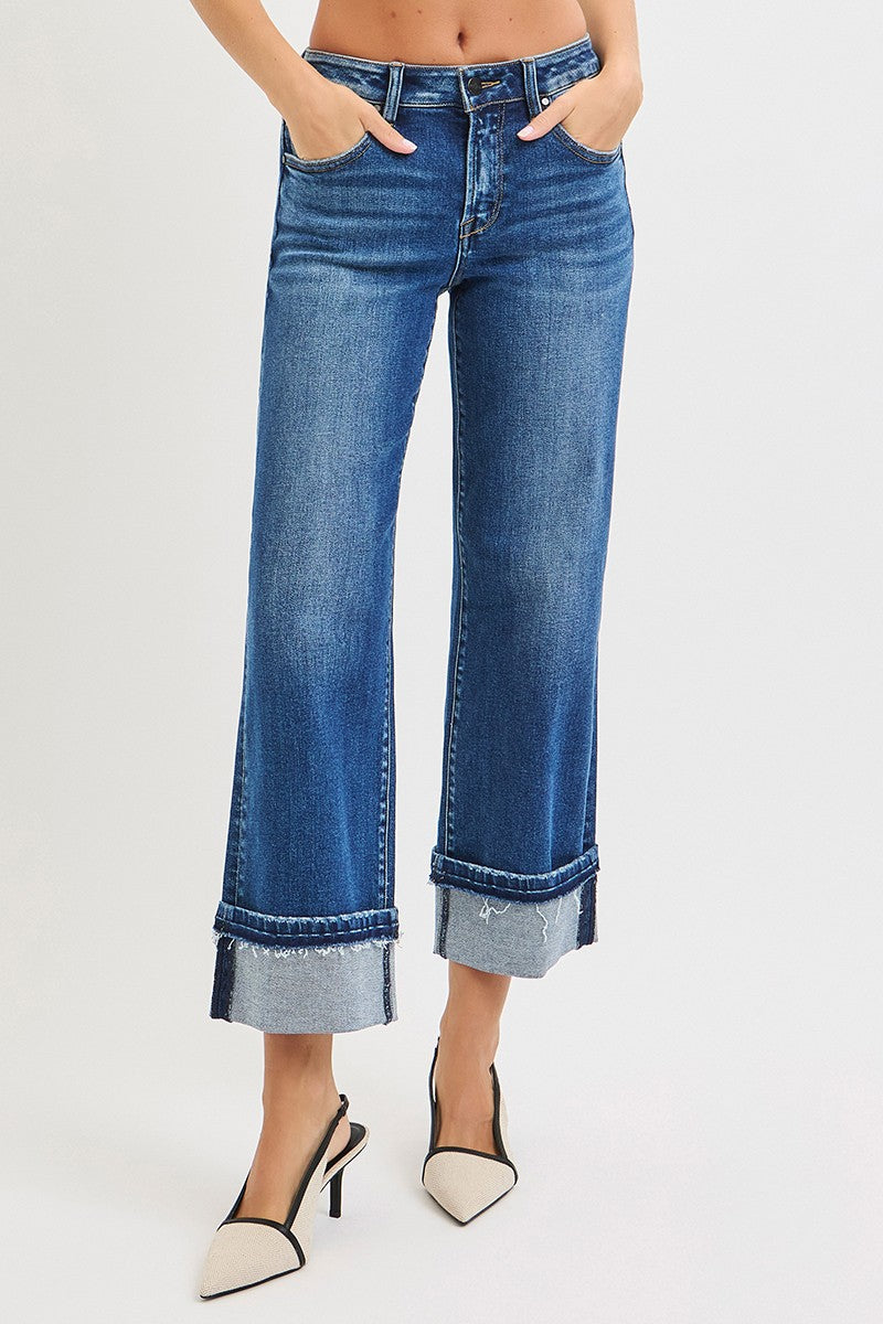 Risen Jeans | Mid Rise Ankle Straight Cuffed Hem