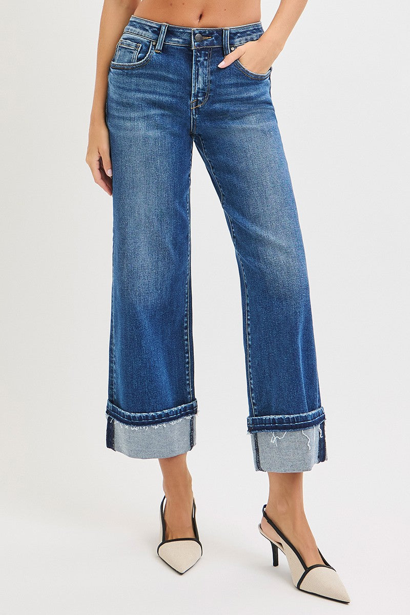 Risen Jeans | Mid Rise Ankle Straight Cuffed Hem
