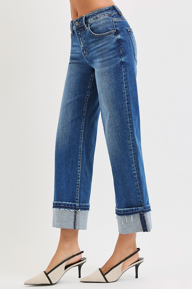 Risen Jeans | Mid Rise Ankle Straight Cuffed Hem