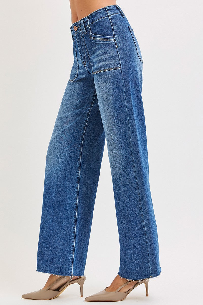 Risen Jeans | Mid Rise Wide Leg Front Patch Pocket